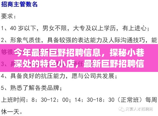 最新巨野招聘信息大揭秘，探秘小巷深處的特色小店！