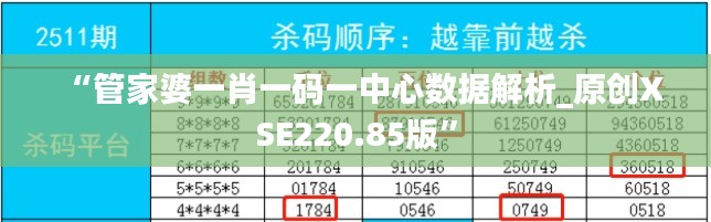 “管家婆一肖一碼一中心數(shù)據(jù)解析_原創(chuàng)XSE220.85版”