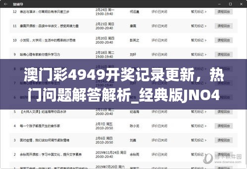 澳門彩4949開獎記錄更新，熱門問題解答解析_經(jīng)典版JNO456.07