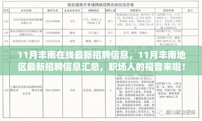 11月豐南在線最新招聘信息匯總，職場人的福音