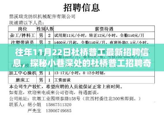 杜橋普工最新招聘信息揭秘，11月22日探秘小巷深處的招聘奇遇記