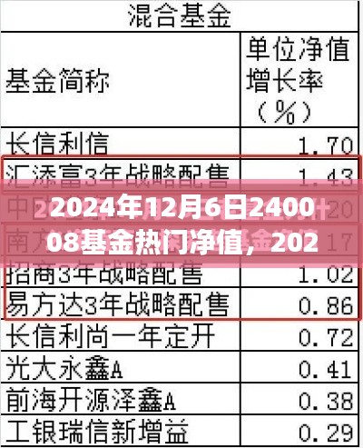 探尋基金熱門凈值背后的故事，以基金代碼240008為例（2024年12月6日）